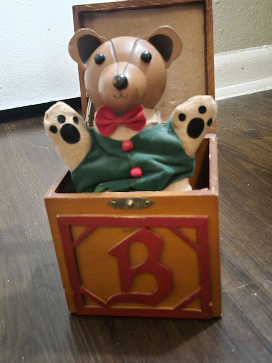 Other - Vintage 60's Toy Musical The Sound Of Music Wooden Box Rare Puppy Teddy Bear